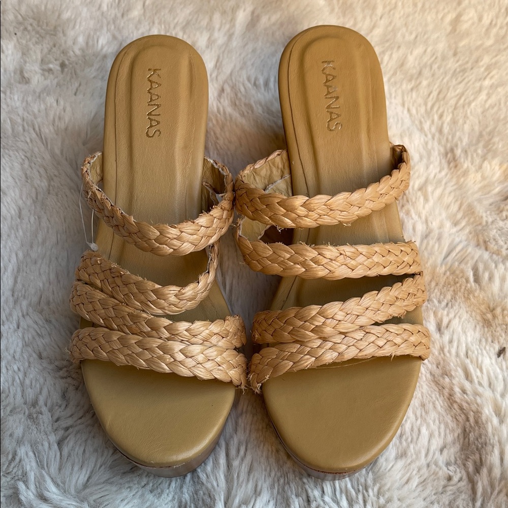 Kaanas Providencia Raffia Beige Braided wedge platform Women's Sandals